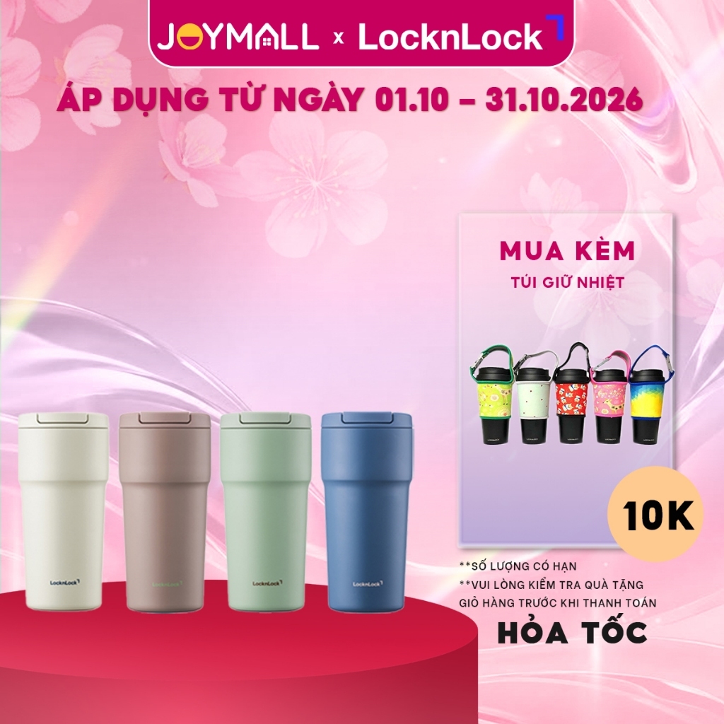 Ly giữ nhiệt phủ sứ LocknLock Ceramic Tumbler LHC4130 550ml, Hàng Chính Hãng, nắp kín, mở 1 chạm - JoyMall