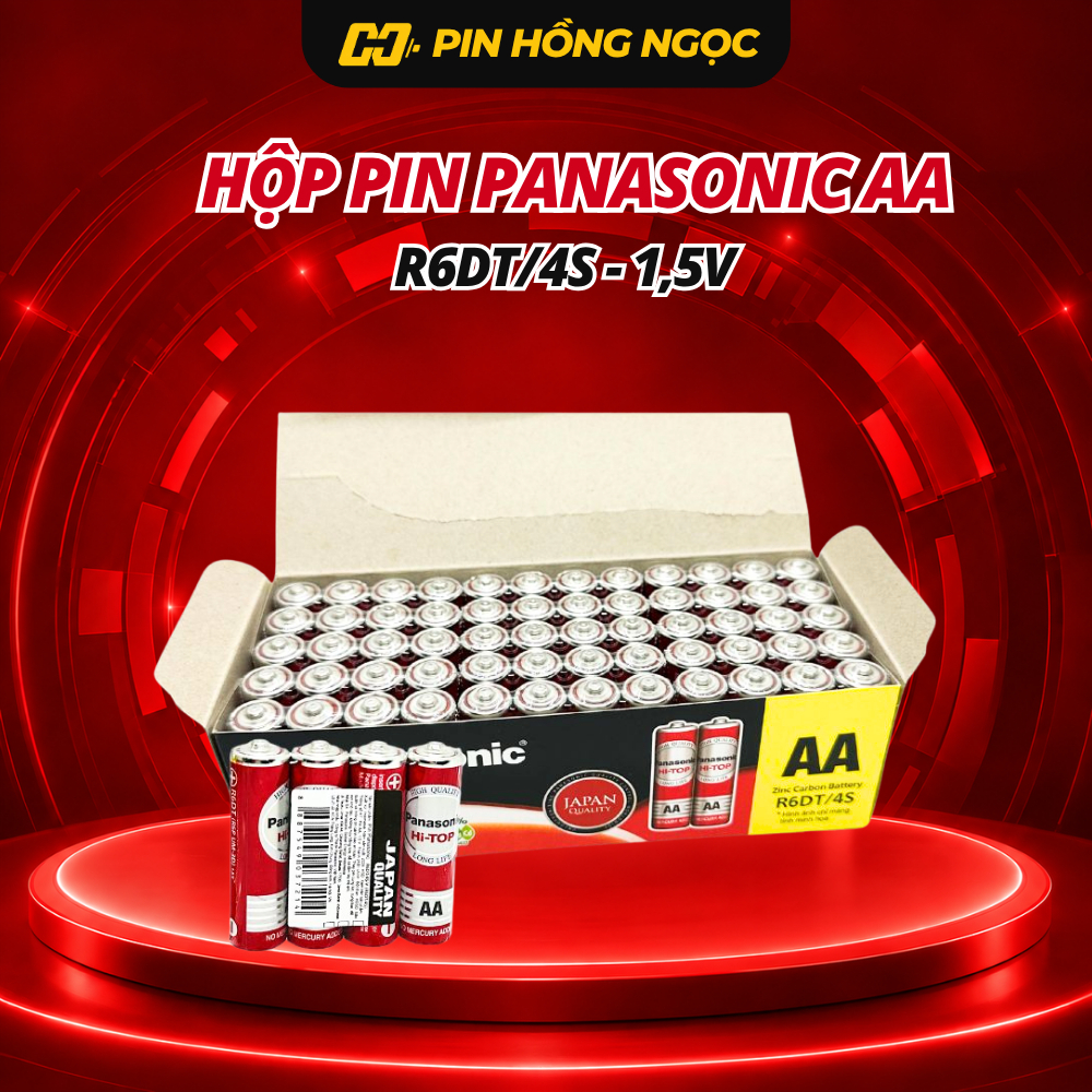 Pin AA Panasonic Hi-TOP R6DT/4S 1.5V Chính Hãng - Pin Tiểu 2A 8/16 Viên, Hộp 60 Viên