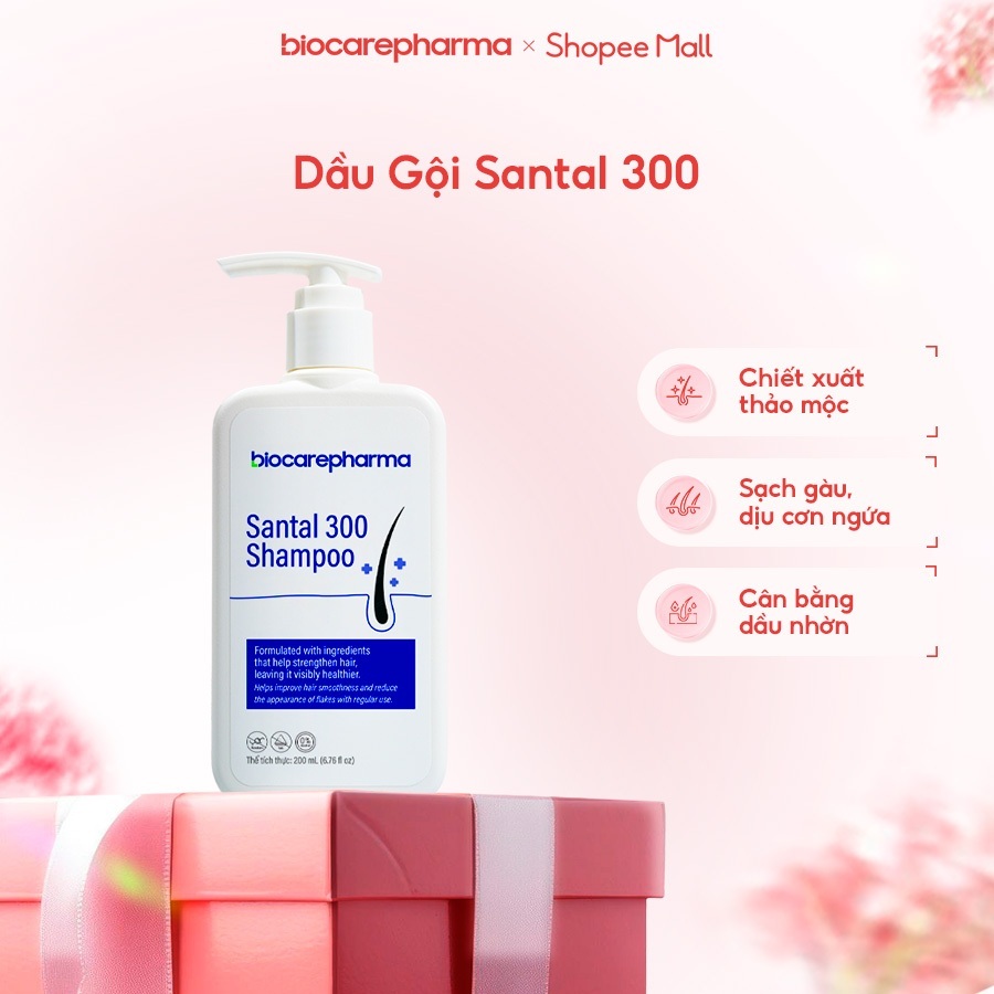 Dầu gội dược liệu BIO CARE PHARMA giảm gàu ngứa da đầu Santal 300 Shampoo 200ml