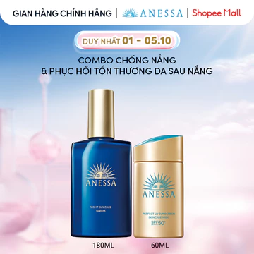 Combo Sữa chống nắng & Serum phục hồi tổn thương sau nắng cho Mặt - Toàn thân Anessa Gold Milk 60ml + Night Serum 180ml