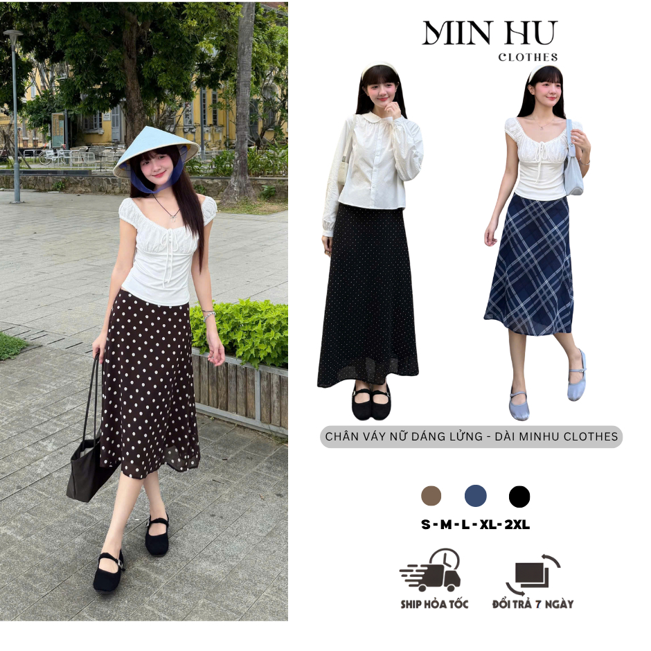 Chân Váy Chấm Bi Dáng Lửng Dáng Dài Nữ MINHU CLOTHES Vintage - Chân Váy Cạp Cao Form Rộng Công Sở Đi Học Đi Chơi[CV04]
