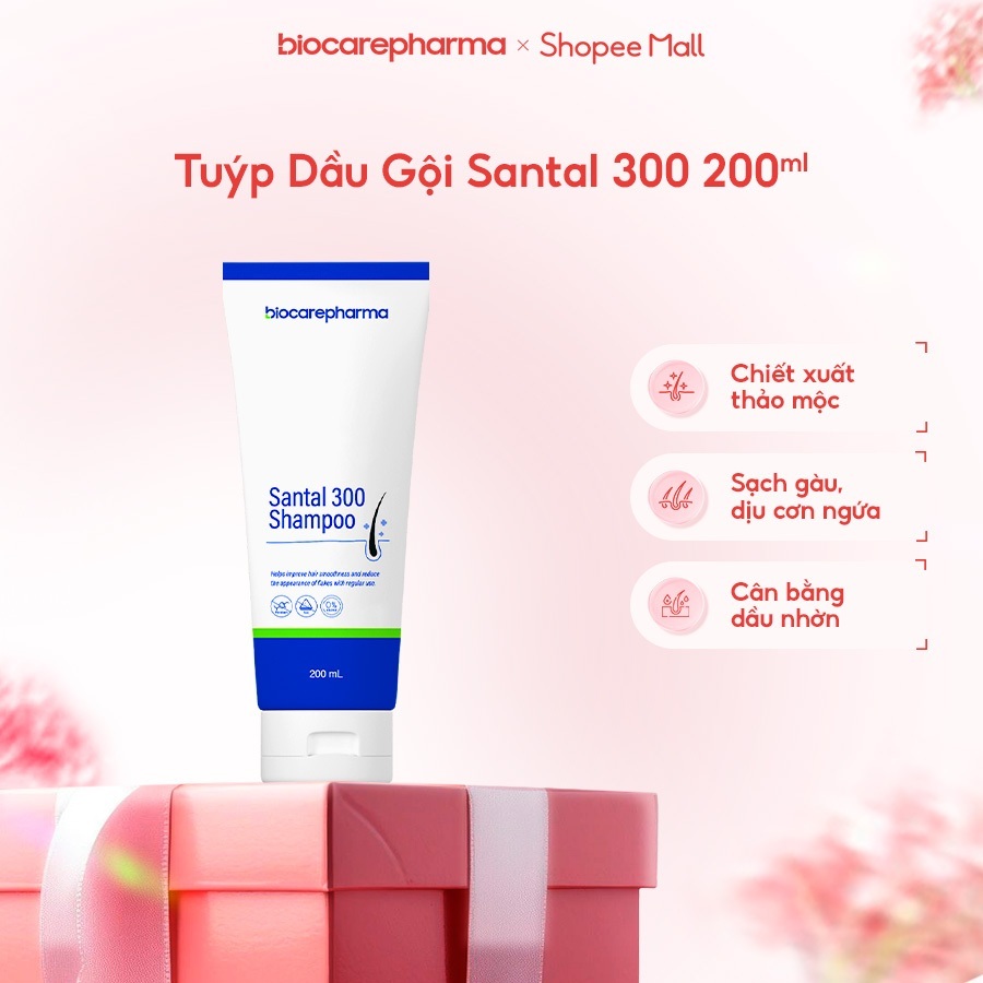 Dầu gội giảm gàu ngứa Santal 300 shampoo mẫu tuýp 200ml | Biocarepharma