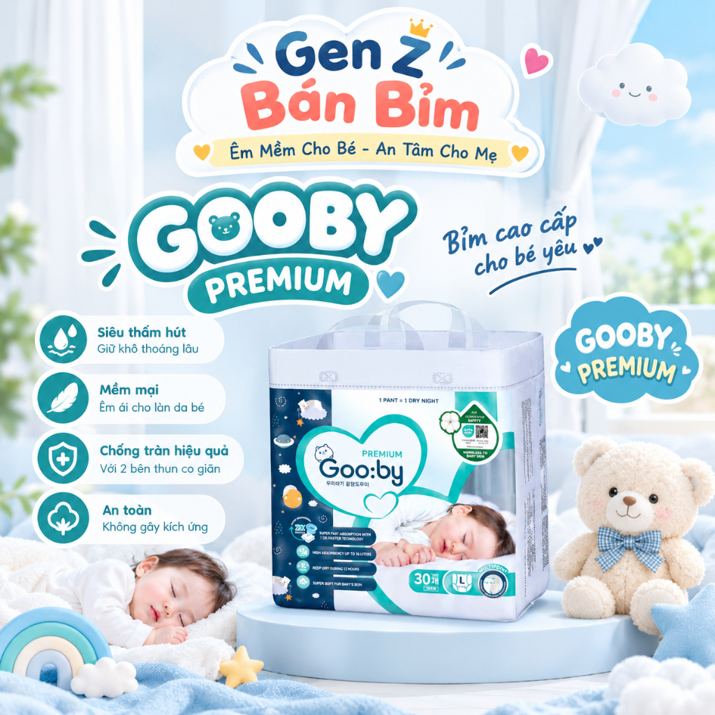 [Mua 1 Bịch] Tã/Bỉm Gooby Đêm, Siêu Thấm Hút, An Toàn, Mềm Mại, Dành Cho Bé Từ 4kg-35kg