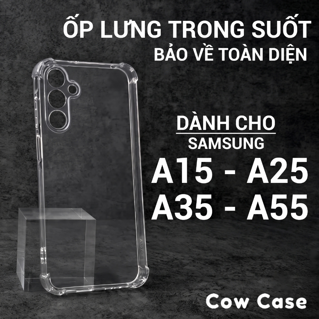 Ốp lưng Samsung A15, A25, A35, A55 5G Cowcase trơn trong suốt | Ốp điện thoại SS galaxy dẻo bảo vệ camera đt sámung