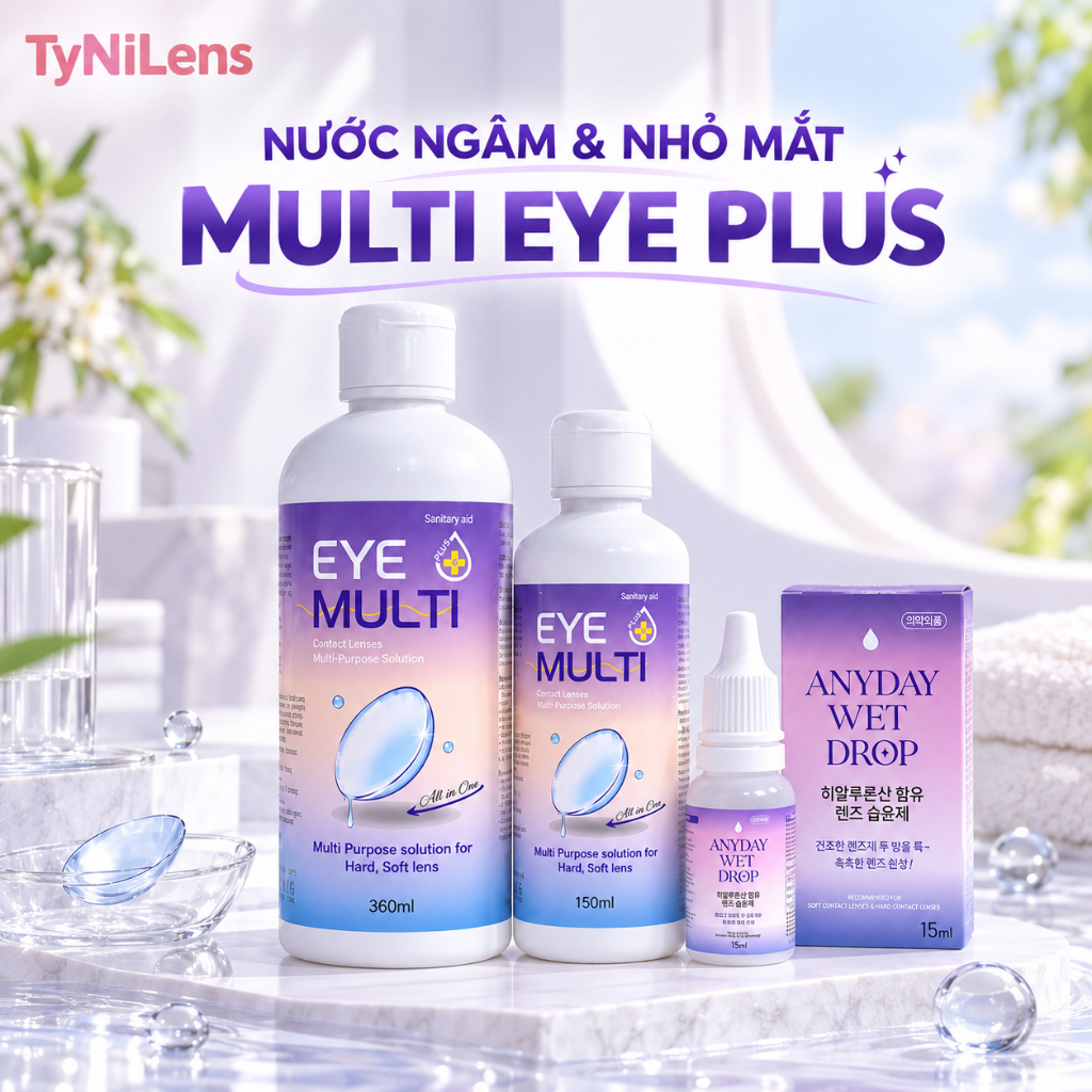 Nước ngâm lens EYE PLUS MULTI SOLUTION 150ml, 360ml + Nước nhỏ mắt Anyday Wet Drop 15ml dành cho mắt nhạy cảm