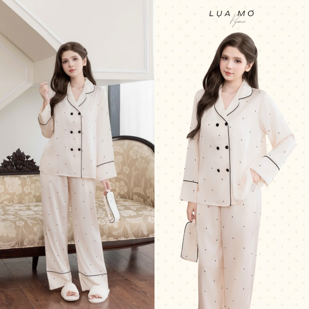 Pijama Tiểu Thư Form Vest Họa Tiết Bi Kem Tặng Bịt Mắt Vải Lụa Latin Cao Cấp - Đồ bộ Lụa Mơ LM1005