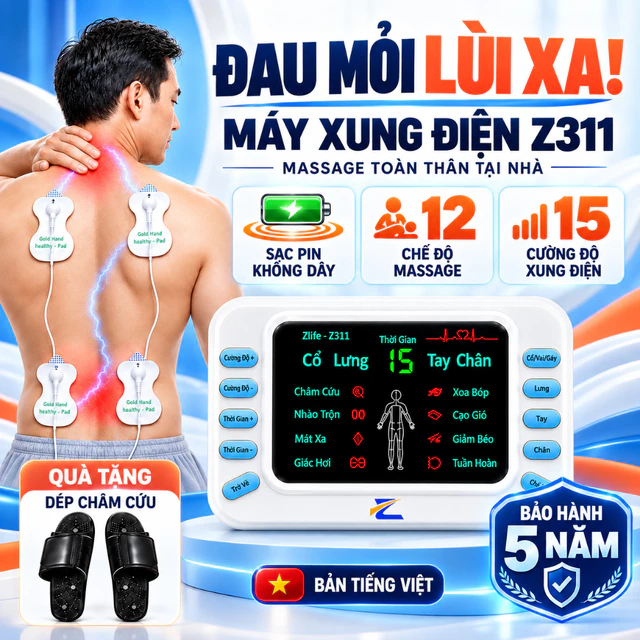 Máy Massage Xung Điện Bấm Huyệt Zlife Z311, Máy Mát Xa Châm Cứu Cổ Vai Gáy Giảm Đau Nhức Xương Khớp