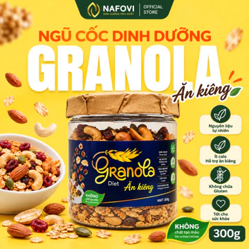 Ngũ Cốc Granola Ăn Kiêng NAFOVI 300g, Ngũ Cốc Dinh Dưỡng Healthy Công Nghệ Sấy Lạnh An Toàn Thơm Ngon
