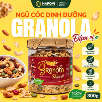 Ngũ Cốc Granola Đậm Vị NAFOVI 300g, Ngũ Cốc Dinh Dưỡng Granola Siêu Hạt Giòn Thơm Ngon Tiện Lợi