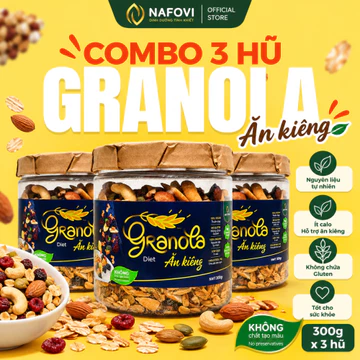 Combo 3 Hộp Granola Ăn Kiêng NAFOVI 300g, Ngũ Cốc Dinh Dưỡng Ăn Kiêng Với Công Nghệ Sấy Lạnh An Toàn