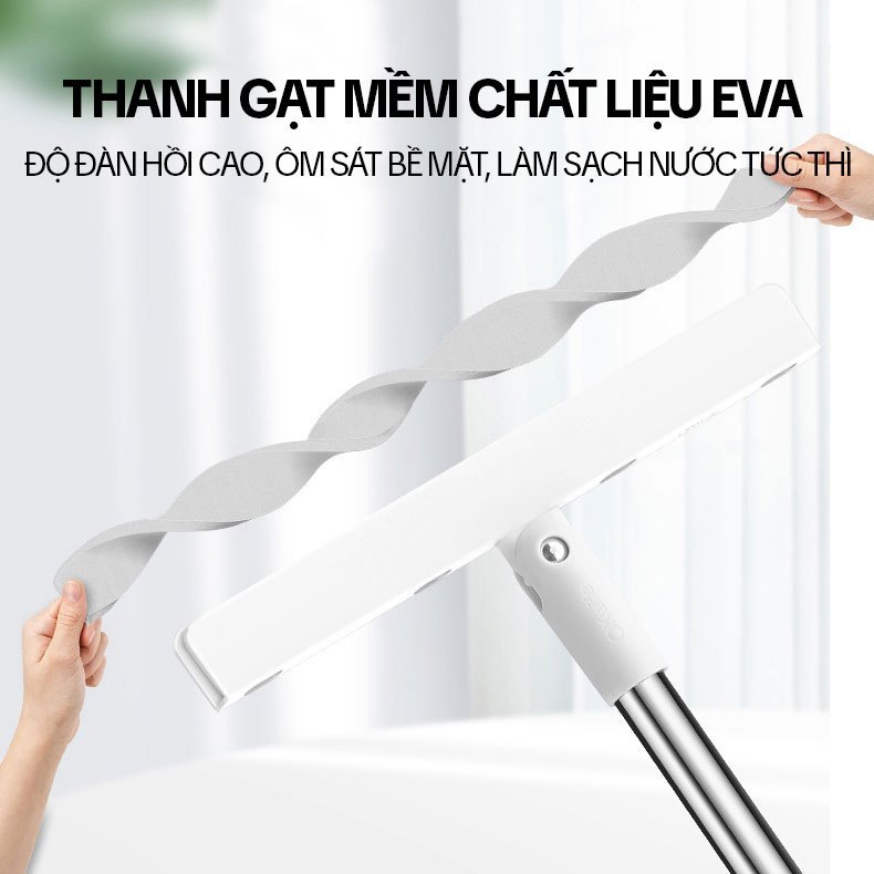 Cây gạt nước sàn nhà OKwife AGW-4477 34cm, lưỡi EVA mềm, quét tóc gom bụi, cán inox 93cm | BigBuy360 - bigbuy360.vn