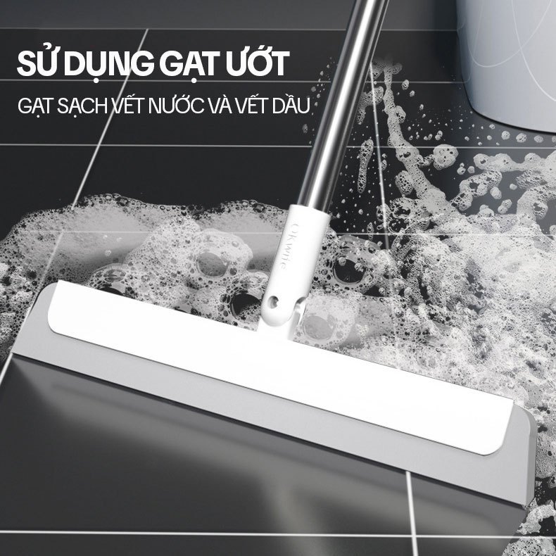 Cây gạt nước sàn nhà OKwife AGW-4477 34cm, lưỡi EVA mềm, quét tóc gom bụi, cán inox 93cm | BigBuy360 - bigbuy360.vn