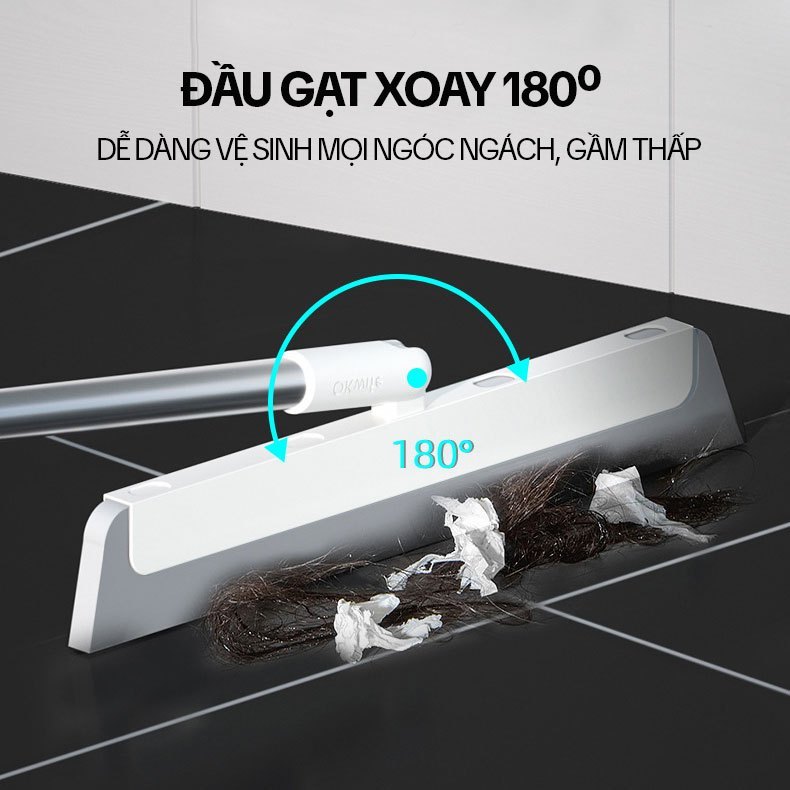 Cây gạt nước sàn nhà OKwife AGW-4477 34cm, lưỡi EVA mềm, quét tóc gom bụi, cán inox 93cm | BigBuy360 - bigbuy360.vn