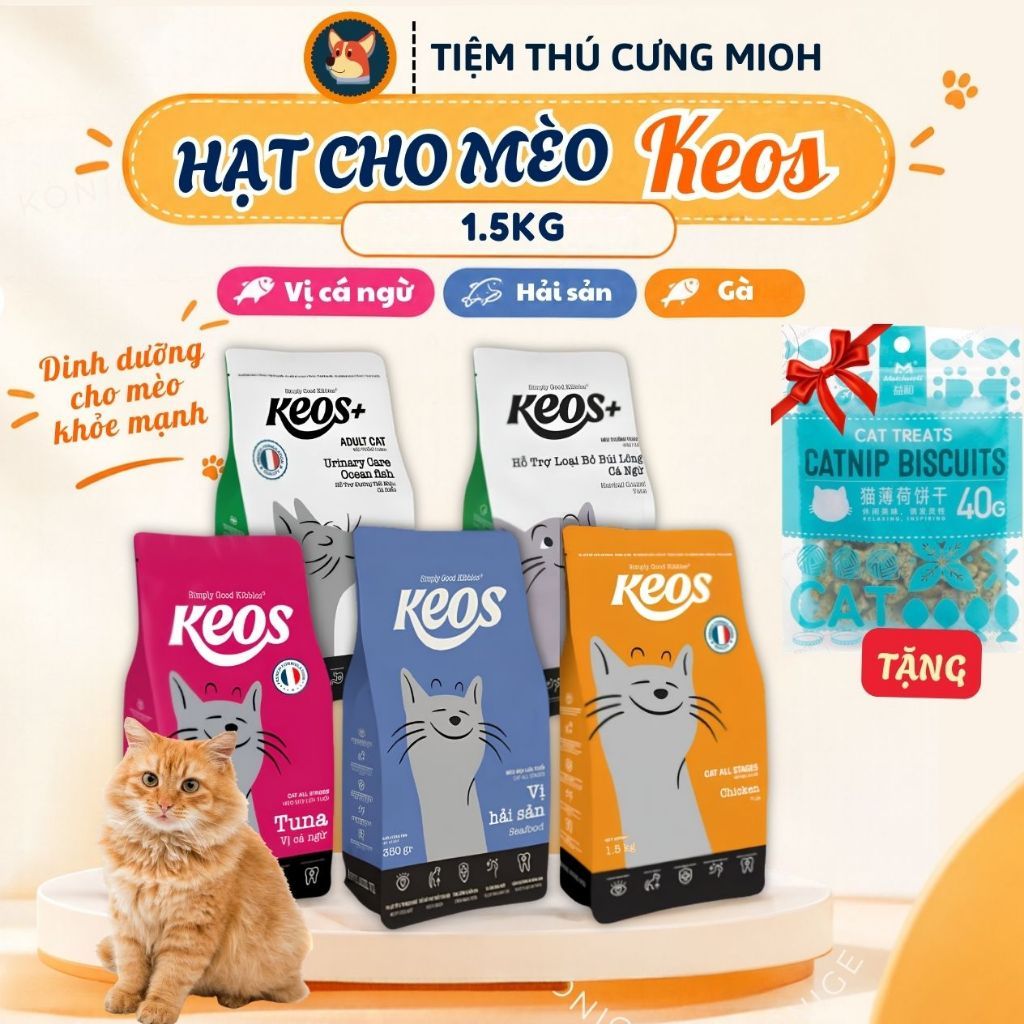 [Mua 2 tặng 1] Hạt thức ăn mèo KEOS từ Pháp Gói 1,5KG