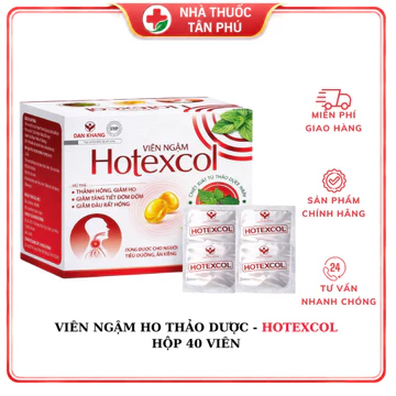 Viên Ngậm Ho Thảo Dược Hotexcol – Hỗ Trợ Thanh Họng, Long Đờm, Dịu Đau Rát Họng, Hộp 40 Viên