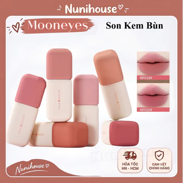 Son Kem Bùn Moon Eyes, Son Mooneyes Kem Vỏ Vuông Lùn Color Diary Lip Mud Mỏng Nhẹ Mềm Lì Nhẹ Môi Nunihouse