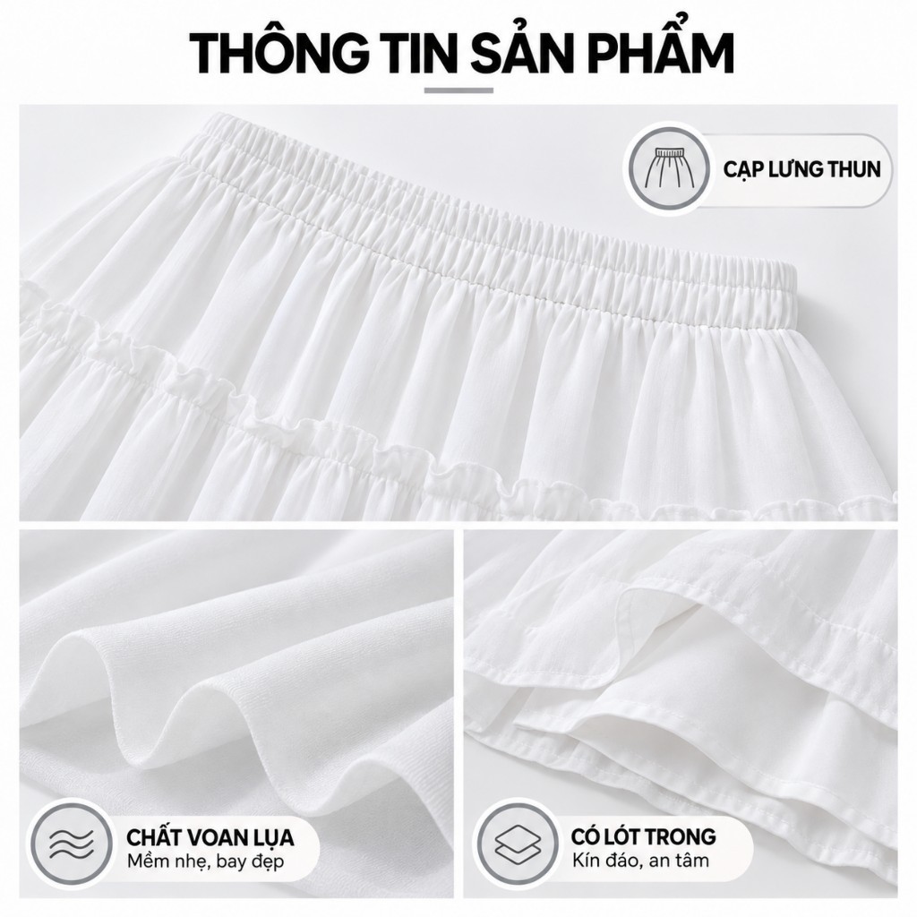 Chân Váy Voan Lụa Dáng Dài 2 Lớp Kiểu Trơn Midi Có Lót Trong Cạp Chun Lưng BAINE - CV19 | BigBuy360 - bigbuy360.vn
