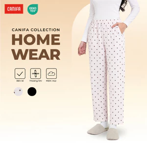 Quần dài nữ CANIFA họa tiết chấm bi nhẹ nhàng nữ tính, quần dài cạp chun ống suông mặc nhà 6LB26W001