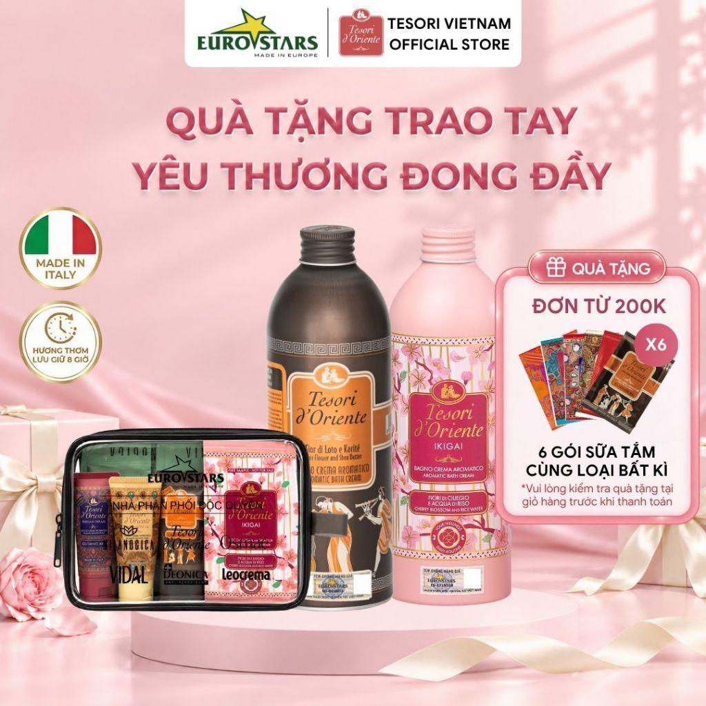 Sữa tắm nước hoa Tesori d'Oriente 500ml - 25ml - Dưỡng ẩm mịn da, lưu hương lâu đến 8H, nhập khẩu Italy (Kèm vòi)