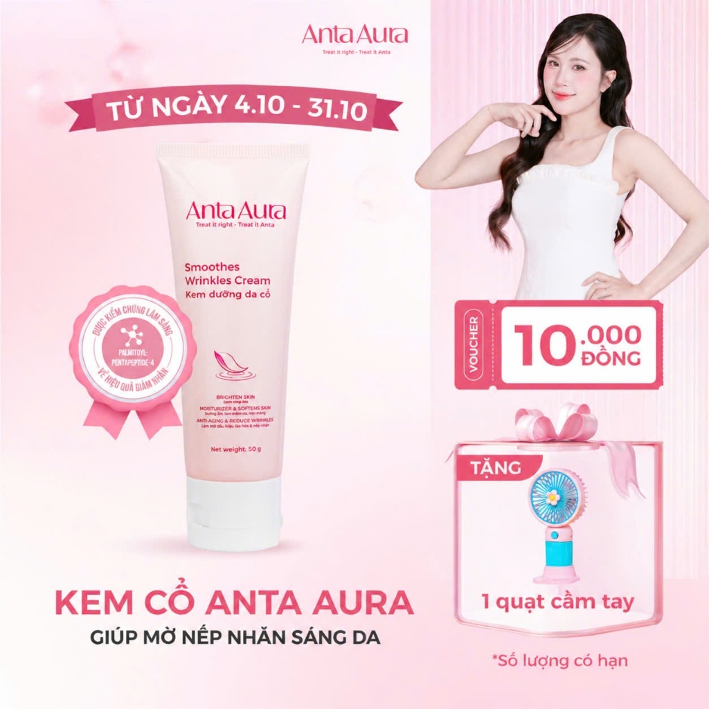 Kem Dưỡng Da Cổ Anta Aura Giúp Giảm Nếp Nhăn, Dưỡng Ẩm, Làm Sáng Da, Đã Được Nghiên Cứu lâm Sàng 50g