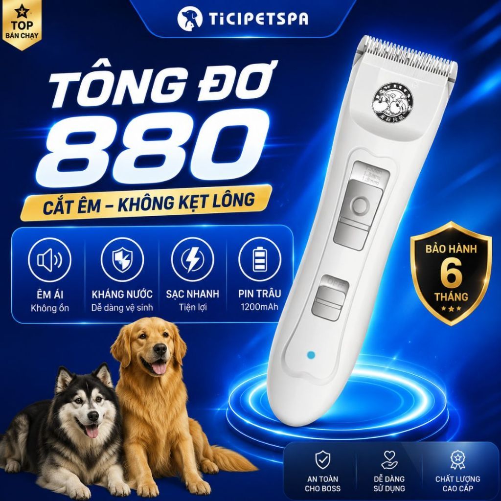 Tông Đơ Cắt Tỉa Lông Chó Mèo PC-880, Tông Đơ Chó, Tăng Đơ Cạo Lông Thú Cưng. Pin 1200 mAh  - Ticipet