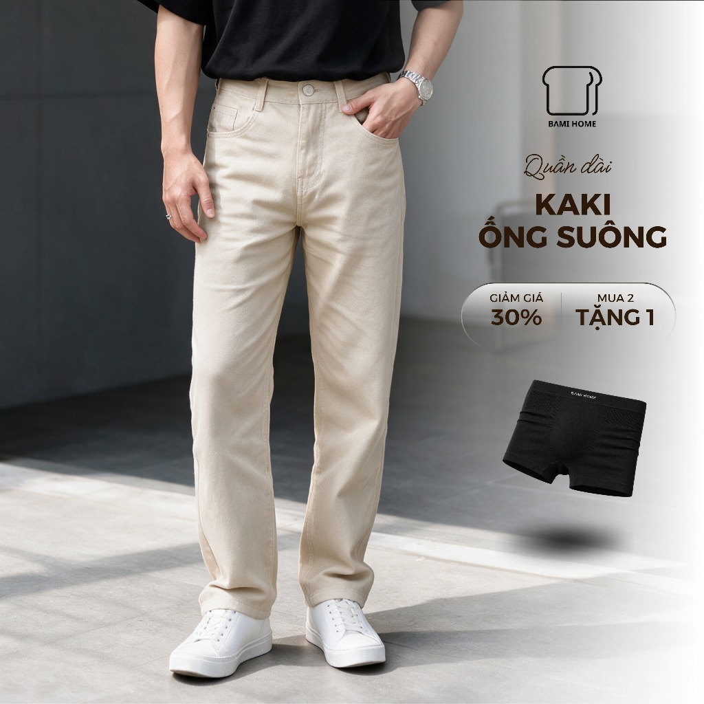 Quần kaki nam CREMA BAMI HOME, quần dài kaki ống suông basic, chất vải dày dặn, chuẩn form QK14