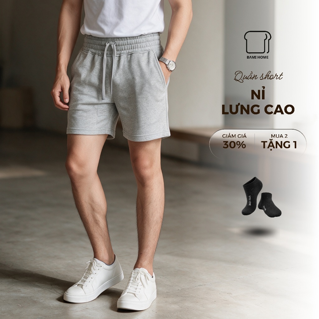 Quần short thể thao nam basic BAMIHOME chất vải nỉ chân cua khô thoáng, thoải mái QN08