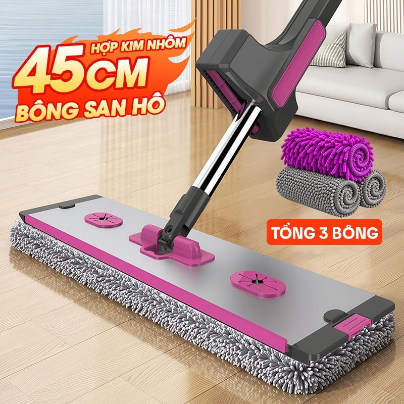 Cây lau nhà tự vắt KITIMOP KTM-45 PRO bàn nhôm 45cm, cán inox 140cm, kèm 3 bông san hô