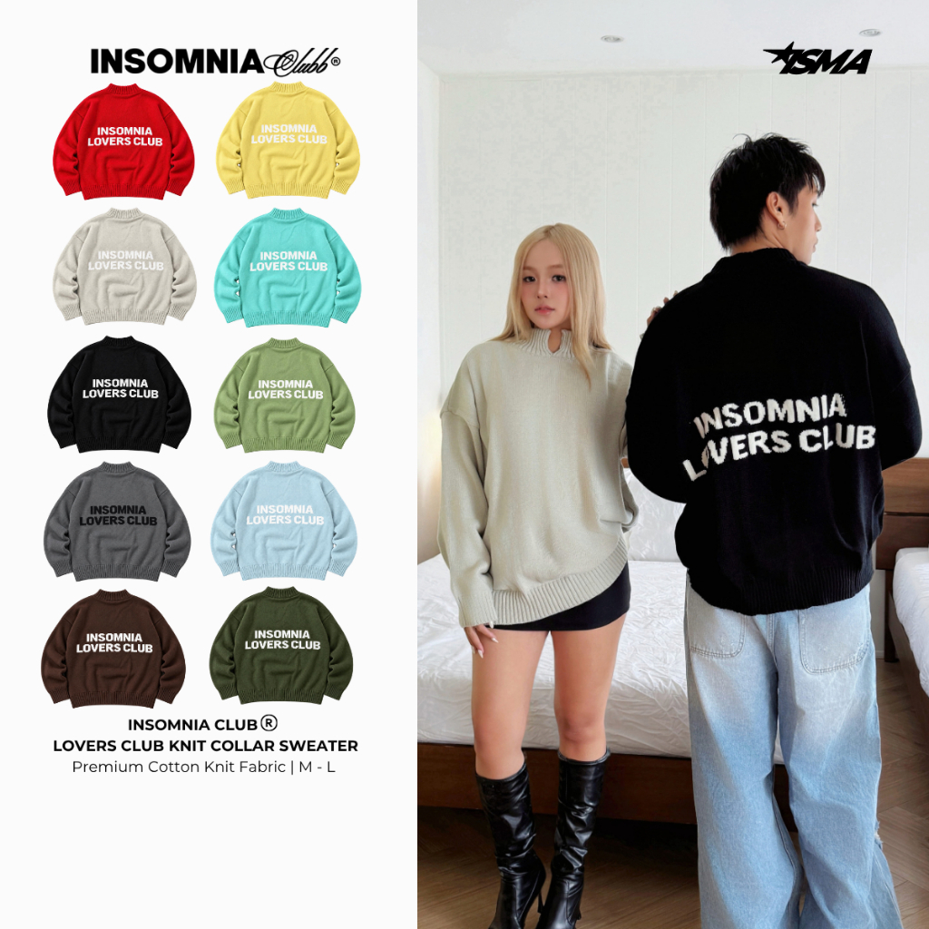 [BST THU ĐÔNG 2026] Áo Sweater Len Cổ Trụ Dệt Kim "LOVERS CLUB INSOMNIA" Form Boxy Unisex - HD020