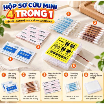 Hộp Sơ Cứu Mini 4 Trong 1 - Bộ Sơ Cứu Cá Nhân Mang Theo Hàng Ngày Du Lịch Dã Ngoại