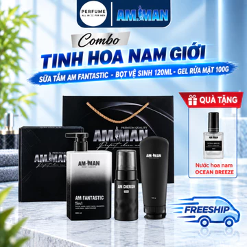 Combo sữa tắm nam AM MAN 5in1 365ml và gel rửa mặt nam 100ml và dung dịch vệ sinh nam giới 120ml