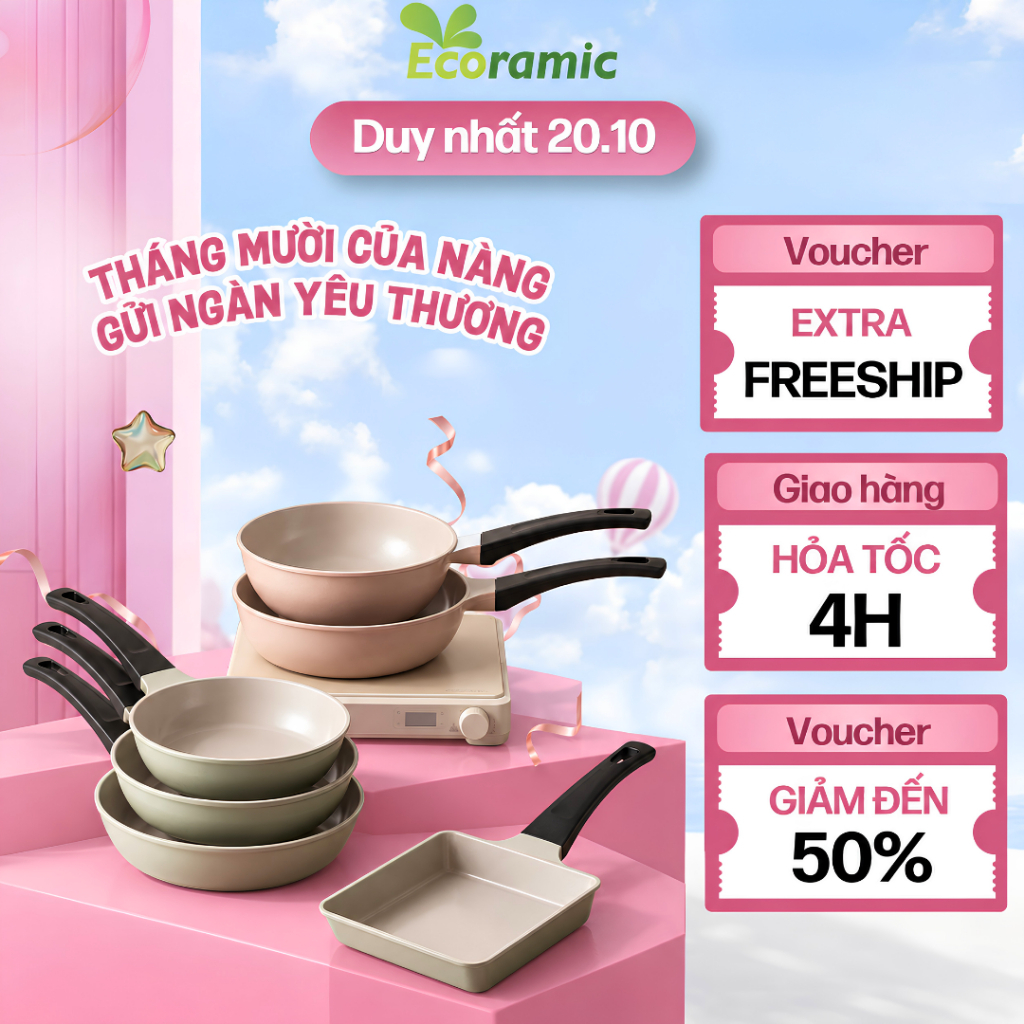 Chảo phủ sứ Ceramic chống dính đáy từ The Eco Daelux bền đẹp nhôm đúc nguyên khối | BigBuy360 - bigbuy360.vn