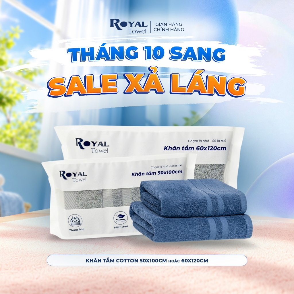 Khăn Tắm Royal Towel 50x100cm Hoặc 60x120cm Sợi Cotton Mềm Mịn, Thấm Hút Tốt, Không Xổ Lông, Không Phai Màu