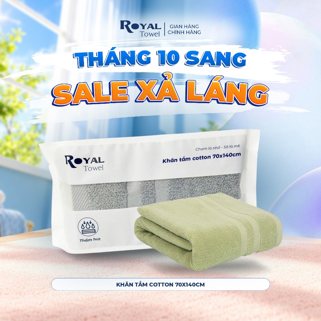 Khăn Tắm Royal Towel 70x140cm Sợi Cotton Mềm Mịn, Thấm Hút Tốt, Không Xổ Lông, Không Phai Màu