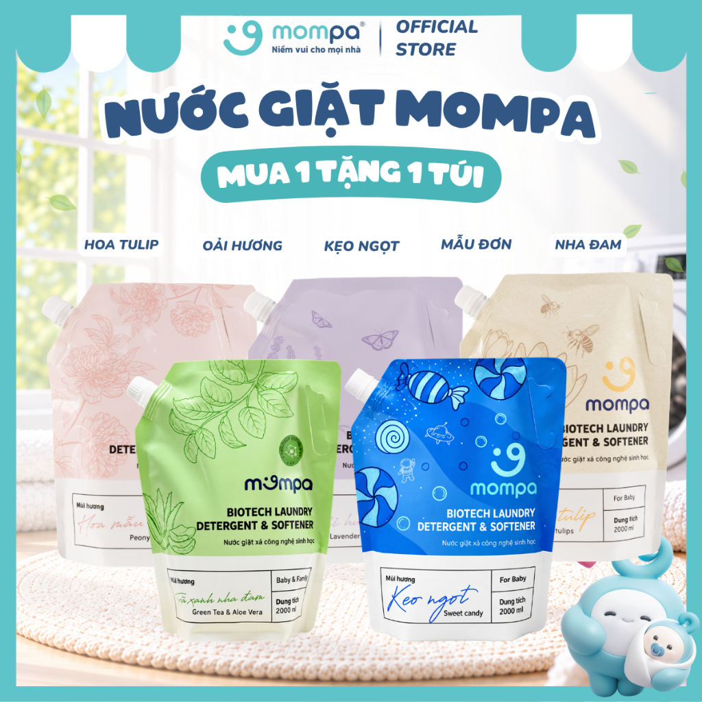 Nước giặt Mompa [MUA 1 TẶNG 1] dung tích 2L công nghệ sinh học cho bé