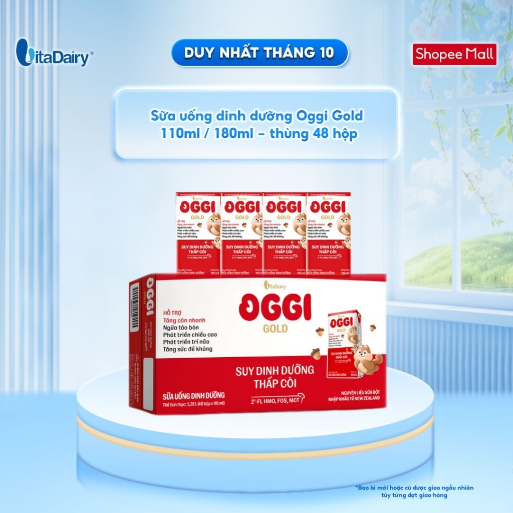 [THÙNG 48 HỘP] Sữa uống dinh dưỡng Oggi Gold giúp bé suy dinh dưỡng, thấp còi - Hộp 110ml/180ml