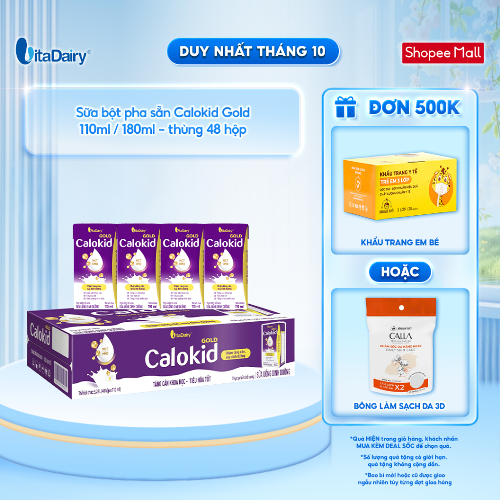 [THÙNG 48 HỘP] Sữa uống dinh dưỡng Calokid Gold 110ml/180ml - Thơm ngon dễ uống, Bé thích mê