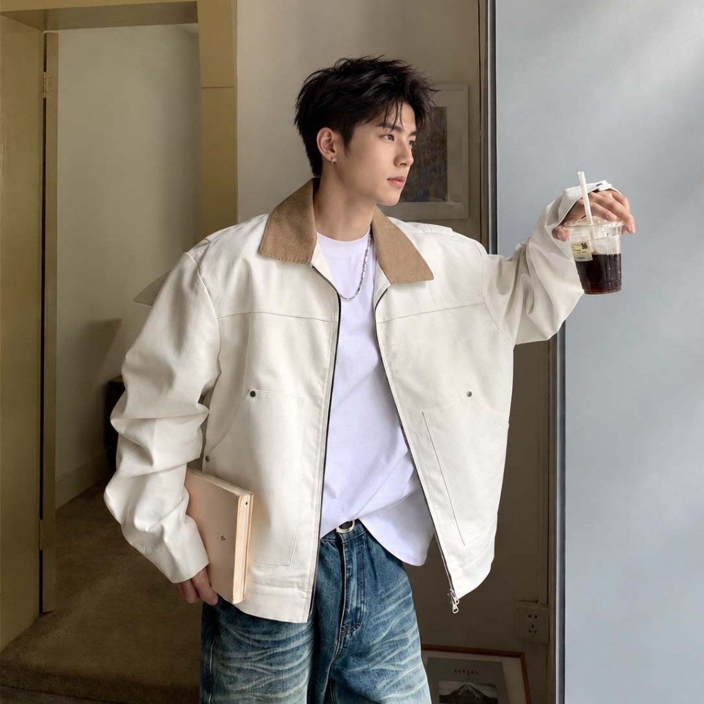 Áo Khoác Jacket Form Rộng Cổ Bẻ Chất Kaki Dày Dặn Khoá Kéo Dáng Ngắn Phong Cách Hàn Quốc Halley W18