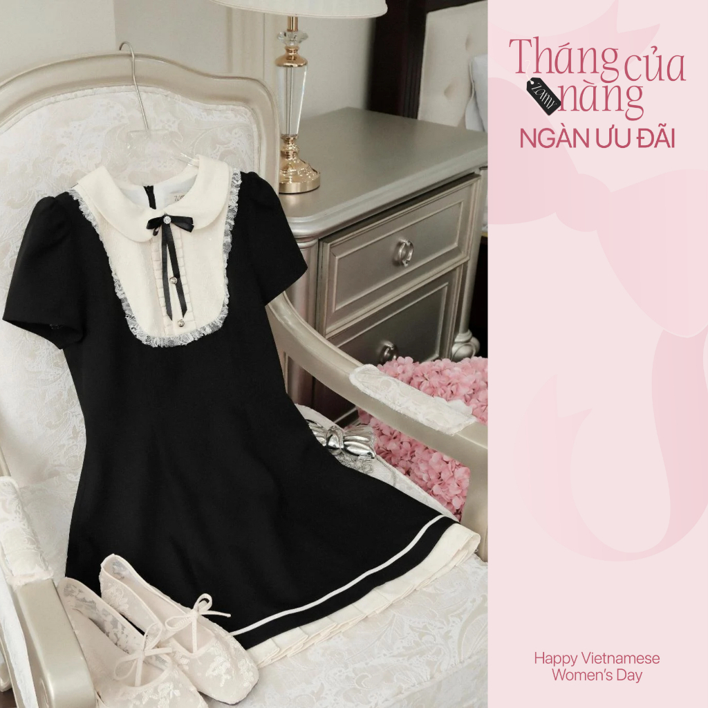 ZAMYSHOP - Váy thiết kế phối ren nơ ngực, váy nữ đi chơi, váy xinh đi chơi