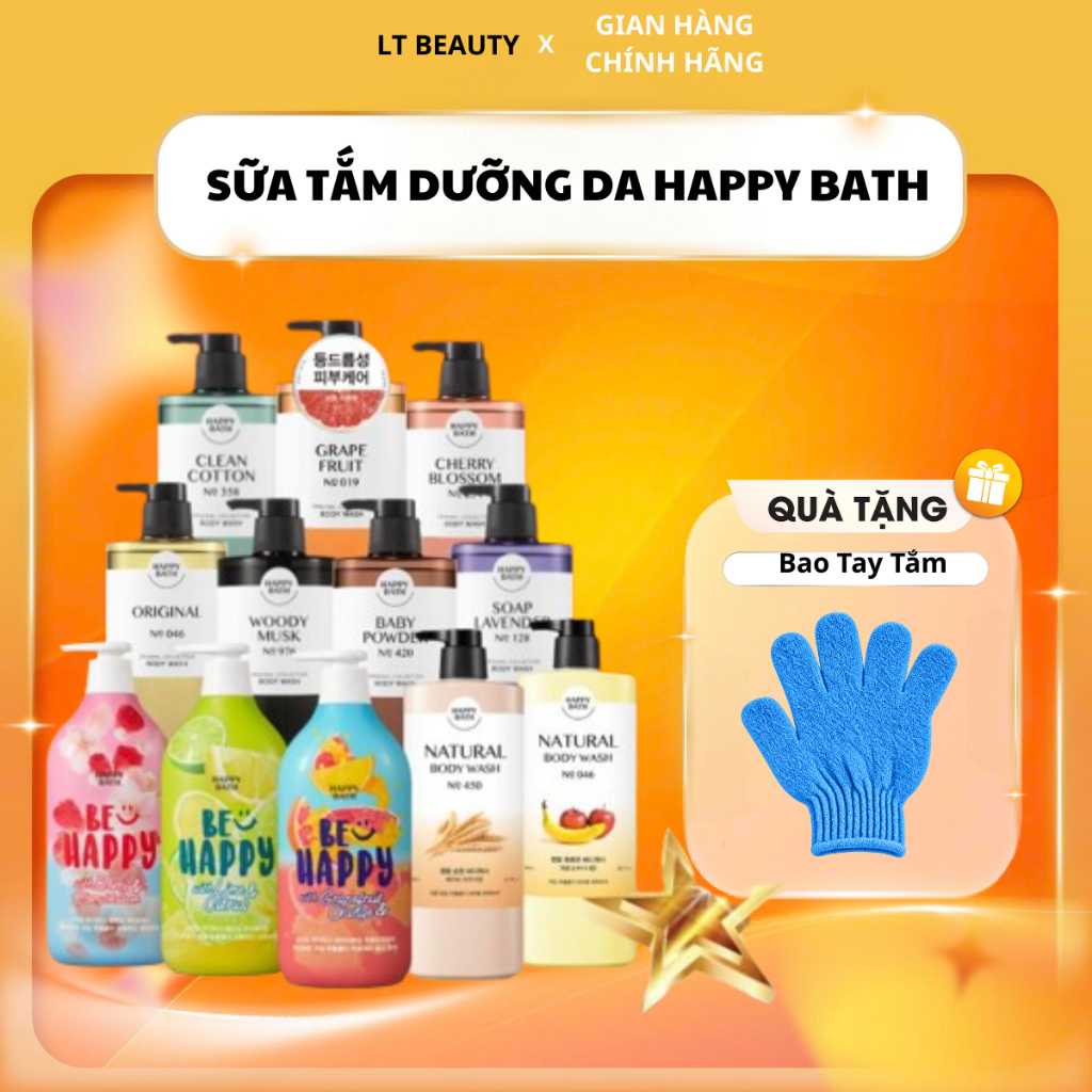 Sữa Tắm HAPPY BATH 900g, 910g Có AHA Giúp Da Đều Màu Trắng Sáng, Sữa Tắm Trắng Da Cấp Ẩm Dung Tích Lớn