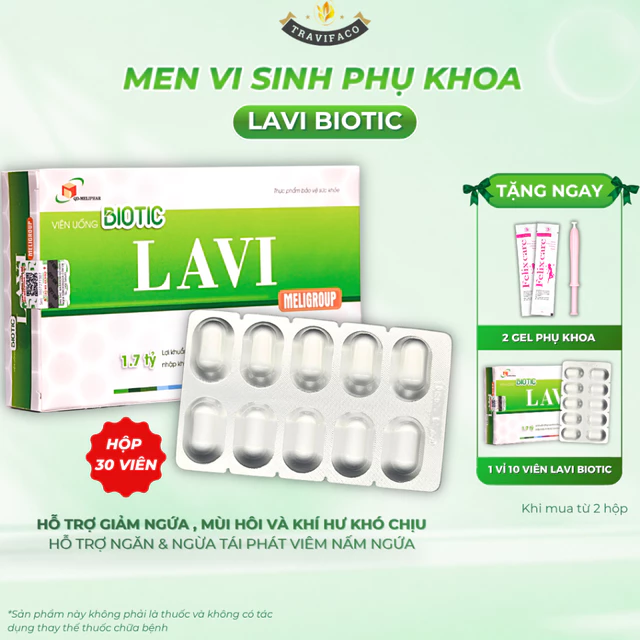 Men Vi Sinh Vùng Kín, Viên Uống Phụ Khoa Bổ Sung Lợi Khuẩn Lavi Biotic 30 Viên, Ngừa Viêm Nấm Ngứa