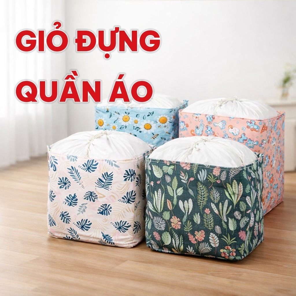 Giỏ Đựng Quần Áo 100 Lít Cỡ Lớn 50x50x40cm, Túi Đựng Chăn Màn Vải Dù Chống Thấm Có Khung Sắt, Gấp Gọn