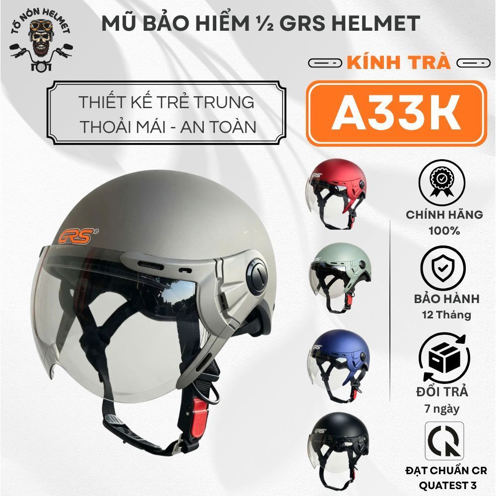 Mũ bảo hiểm GRS A33K chính hãng, nón có kính chắn gió, chắn bụi, chống tia UV.