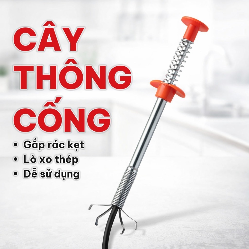 (COMBO 2) Cây Thông Cống Dài 1.6M Có Đầu Gắp, Dụng Cụ Gắp Rác Inox Không Gỉ, Gắp Lông Tóc Trong Ống Cống