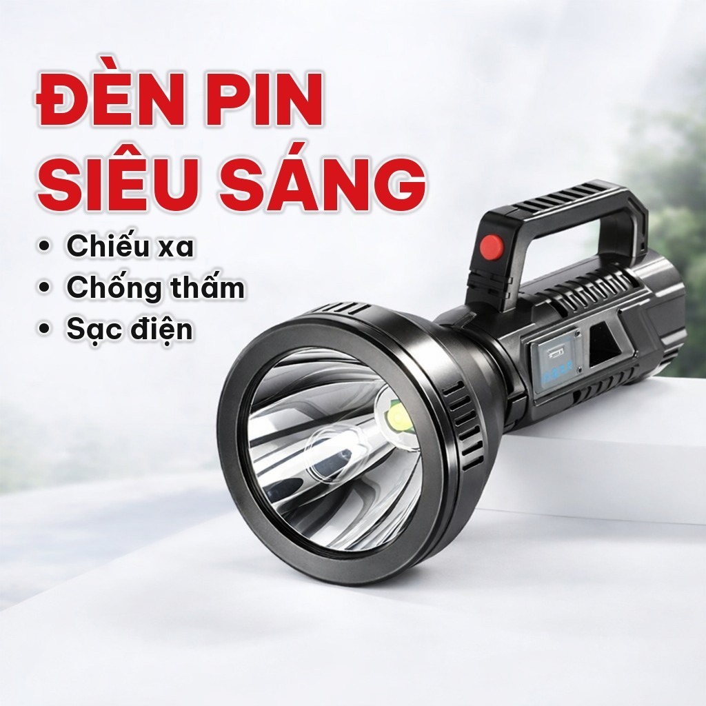Đèn Pin Siêu Sáng Chiếu Xa 500m, Đèn Pin Cầm Tay Sạc Điện Chống Thấm Nước, Dùng Tuần Tra Và Dã Ngoại