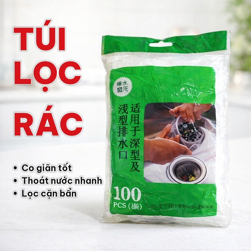 Set Túi Lọc Rác Bồn Rửa Chén 100 Cái, Túi Lưới Lọc Rác Co Giãn, Dùng Một Lần, Thoát Nước Nhanh Cho Nhà Bếp
