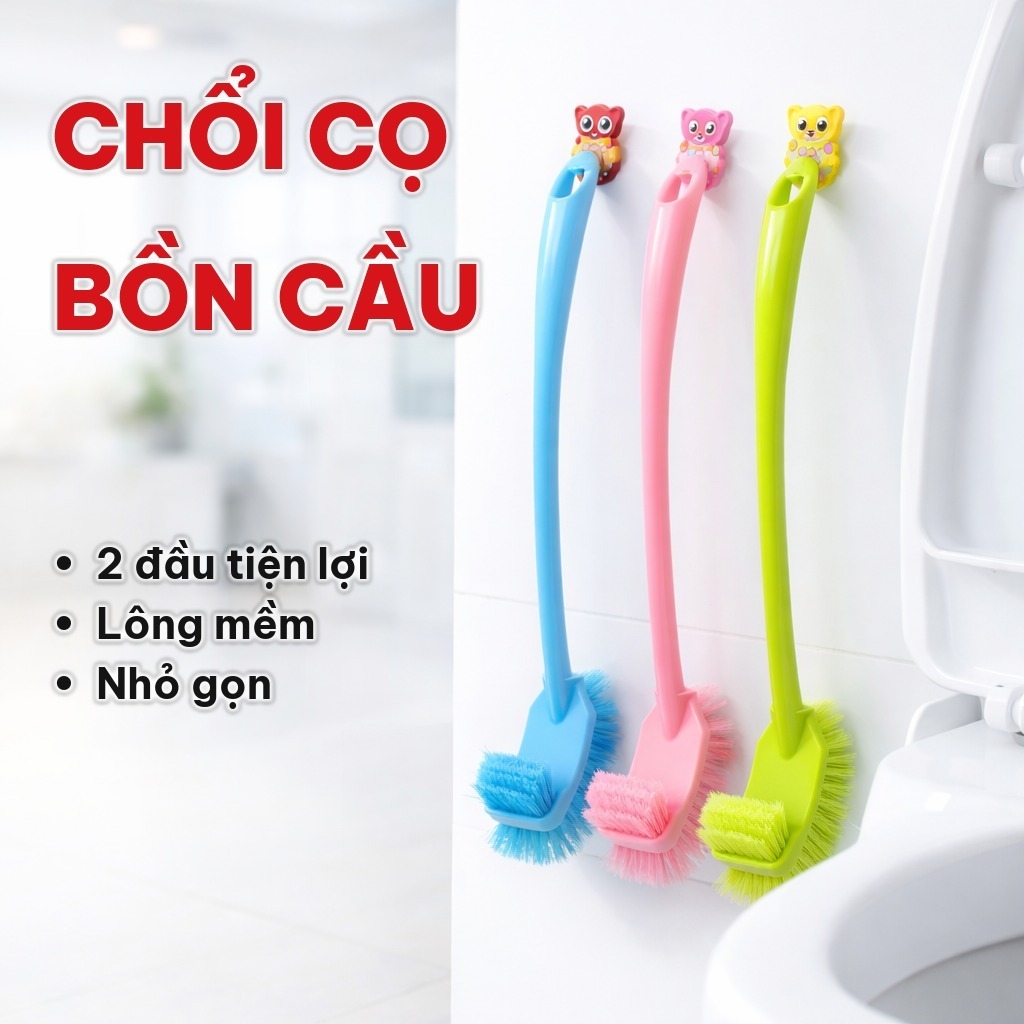 (COMBO 3) Chổi Vệ Sinh Bồn Cầu 2 Đầu Nhựa PP, Chổi Cọ Toilet Cán Dài Tiện Lợi Làm Sạch Khe Kẽ Nhà Tắm