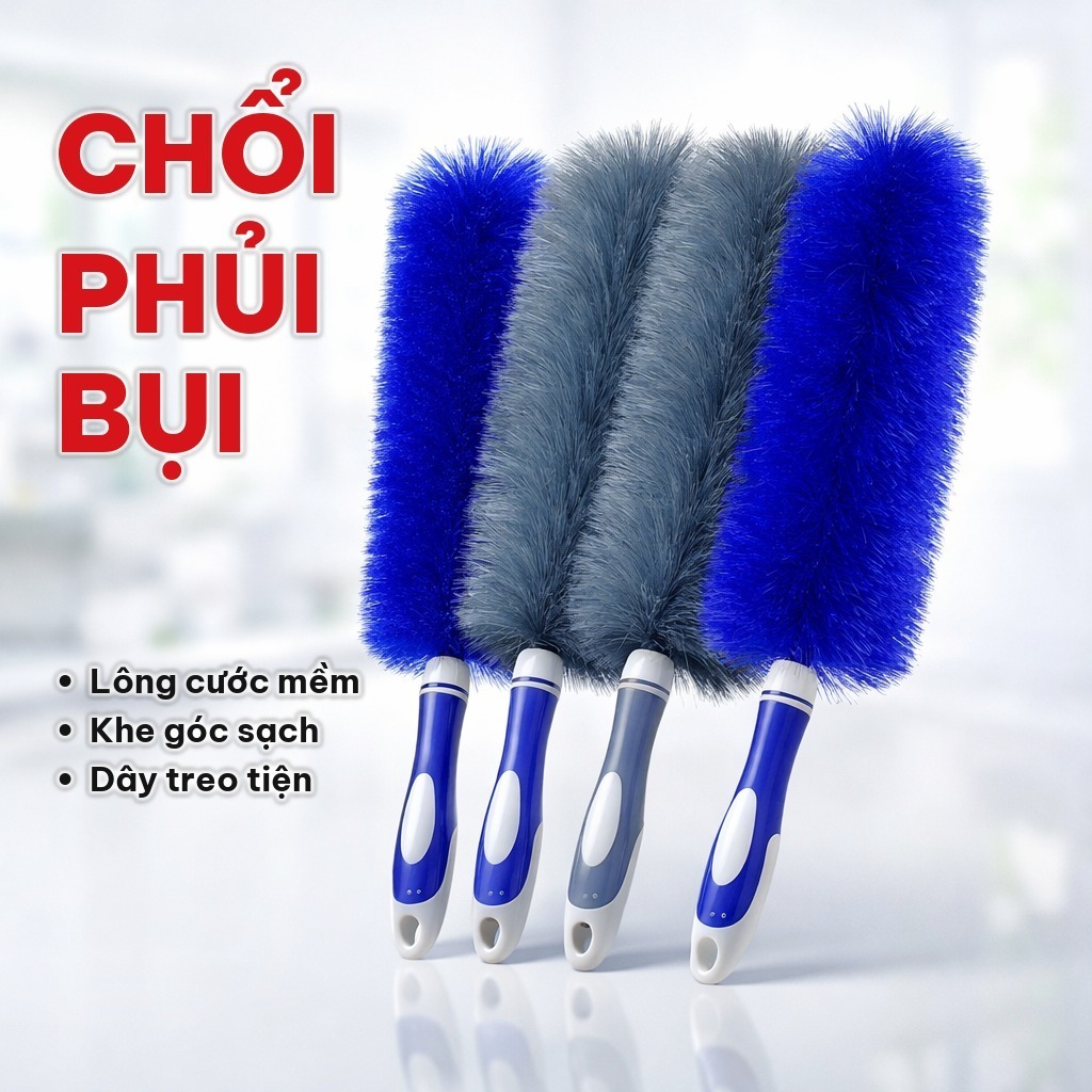 (COMBO 5) Chổi Phủi Bụi Sợi Cước PP Cán To, Chổi Cước Quét Bụi Vệ Sinh Quạt, Rãnh Cửa Sổ, Cọ Rửa Xe