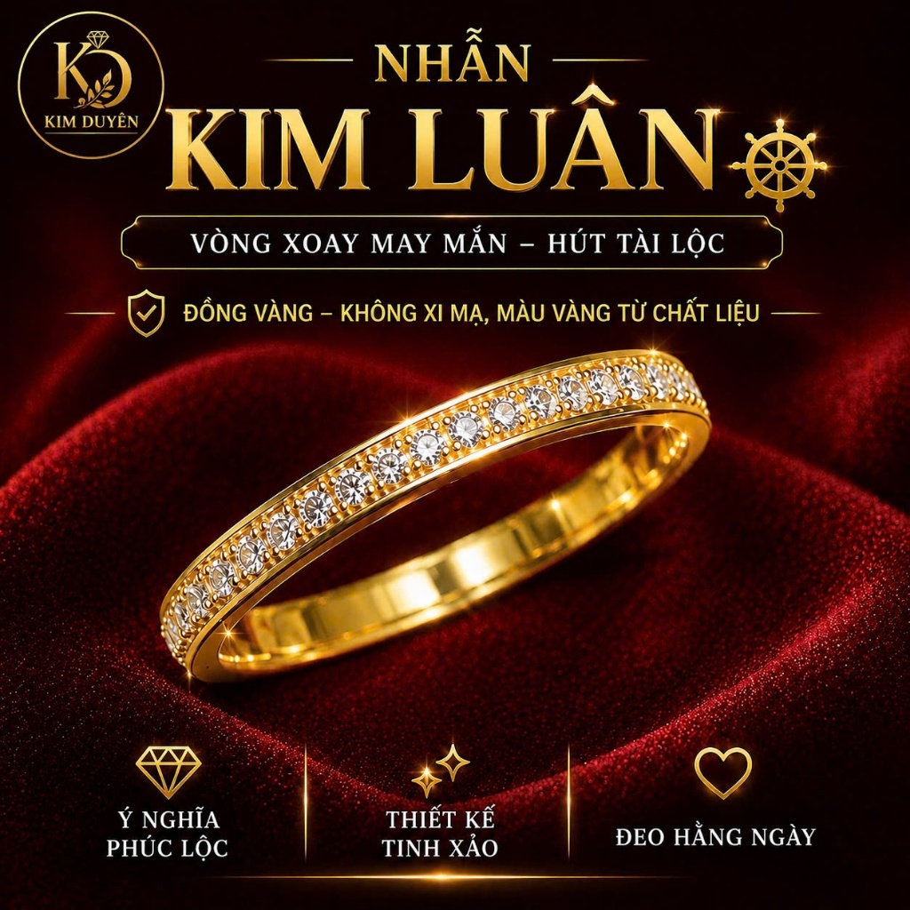 Nhẫn Kim Luân Đồng Vàng Không Xi Mạ – Nhẫn Tài Lộc May Mắn – Trang Sức Phong Thủy Nam Nữ