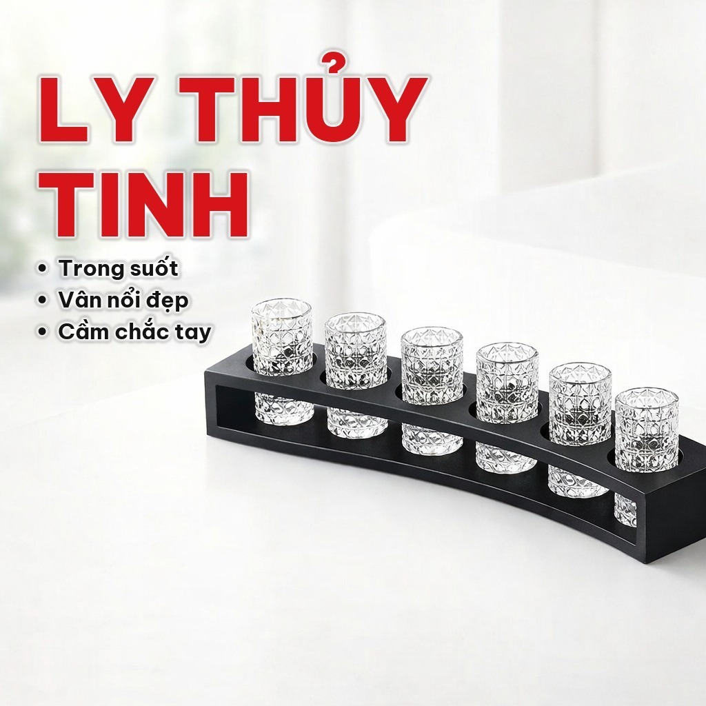 (COMBO 3) BỘ 6 Cốc Thủy Tinh 20ML Vân Nổi Trong Suốt, Ly Kim Cương Mini Dùng Uống Trà Và Trang Trí Bàn Tiệc
